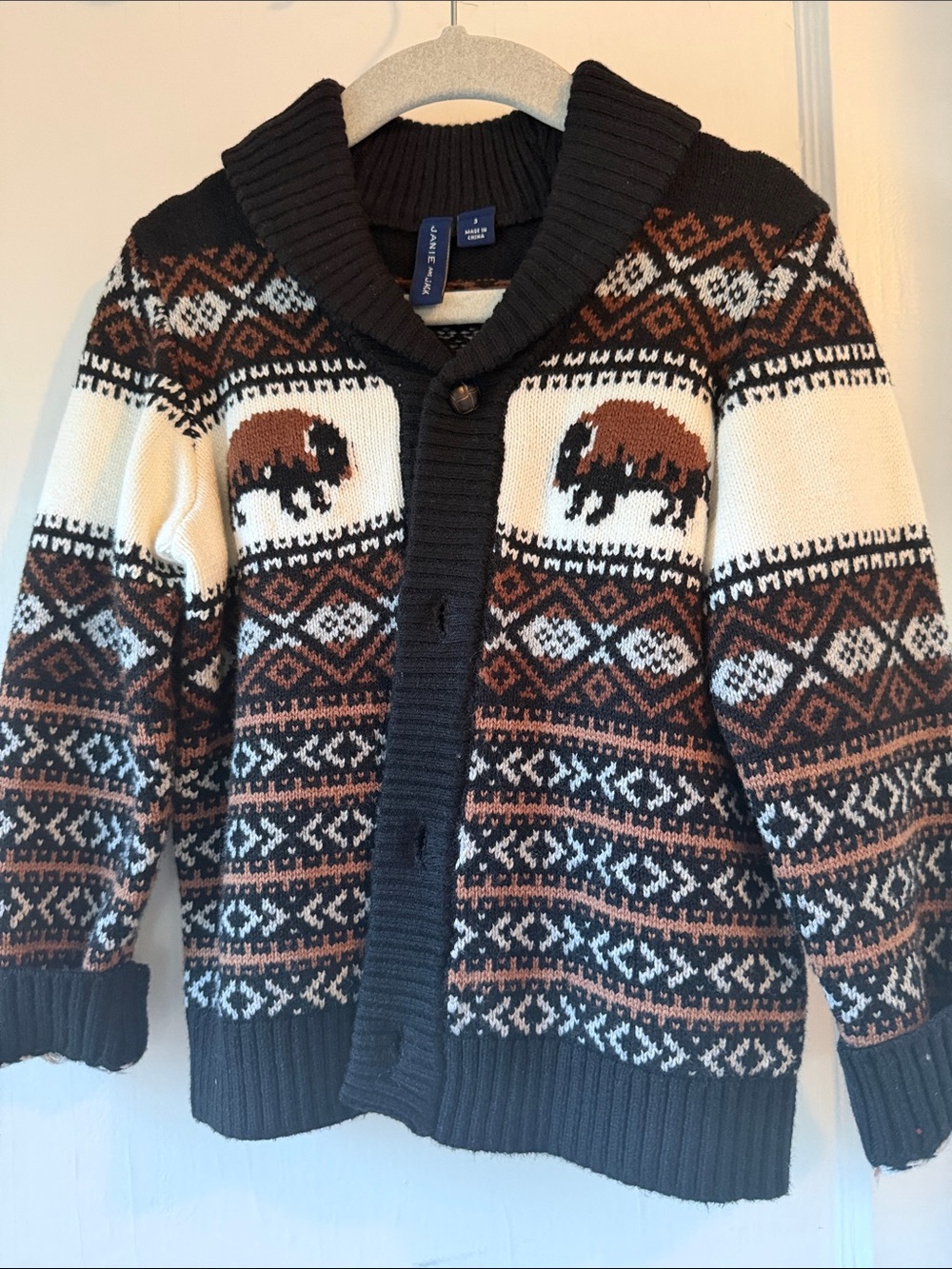 Janie and Jack Black & Cream Shawl Collar Knit Cardigan